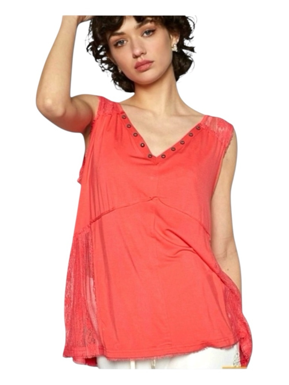 POL Cross-Back Coral Sleeveless Tank Top, Size M.